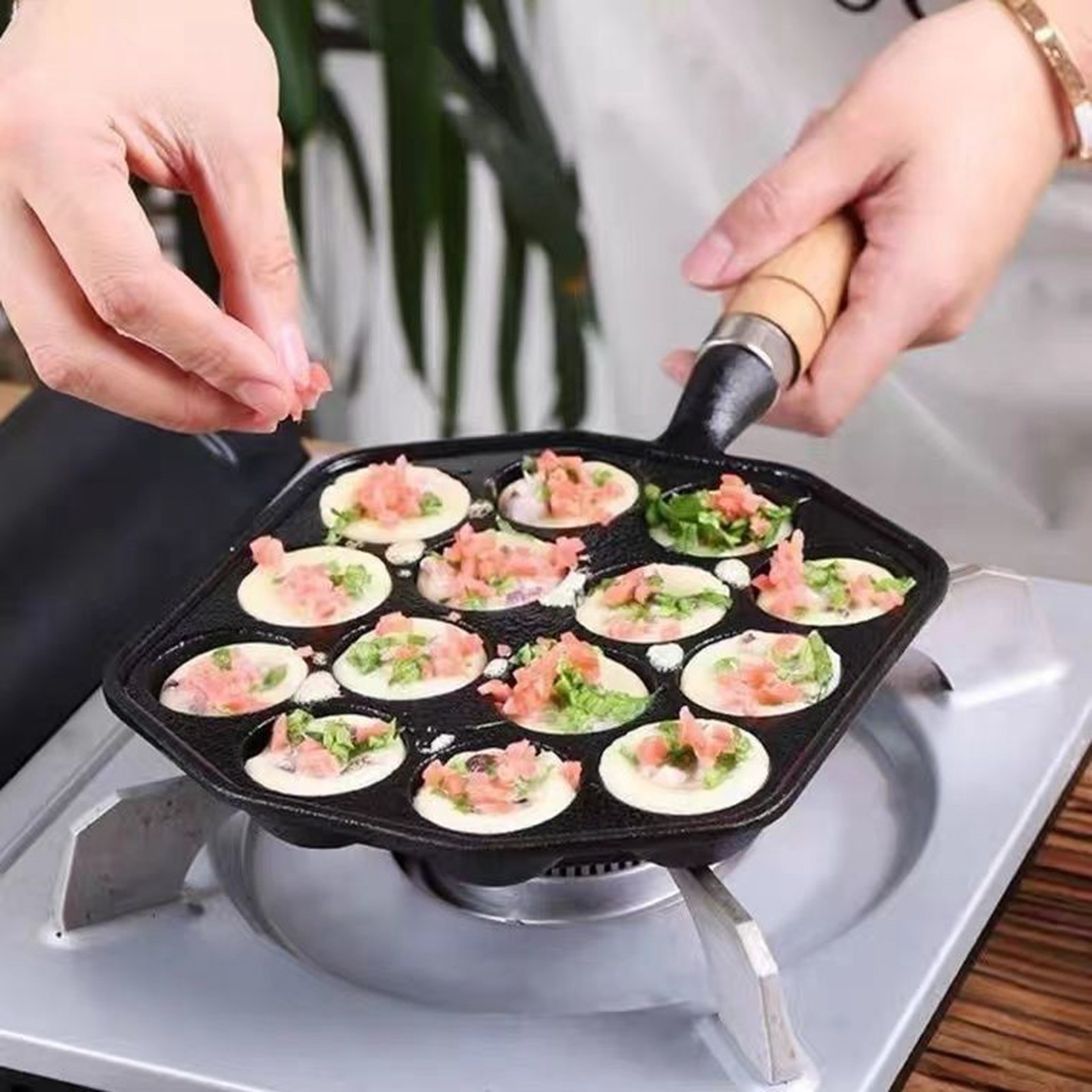 14 Holes Takoyaki Pan Nonstick - Egg Waffle Pan ulasan dan harga