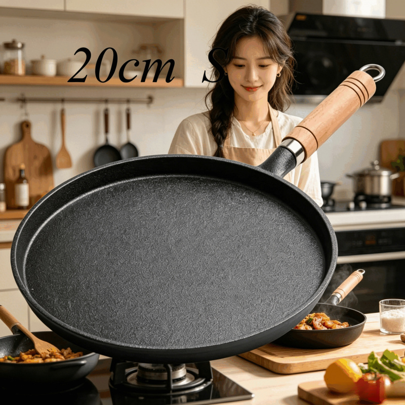 20cm Cast Iron Skillet Wooden  - Egg Waffle Pan ulasan dan harga